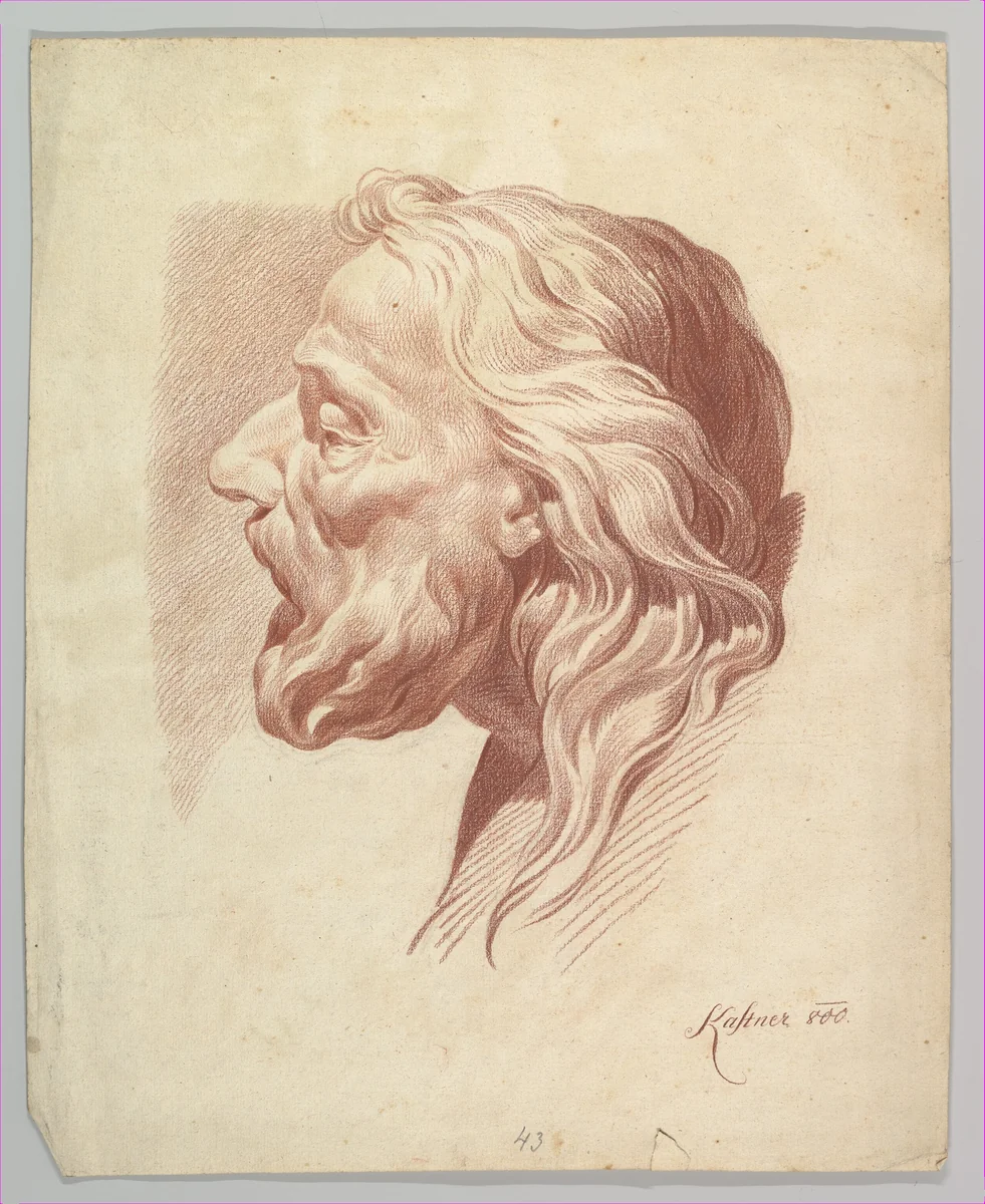Head of a Bearded Old Man in Profile to the Right by Johann Evangelist Kastner, drawing, 1800