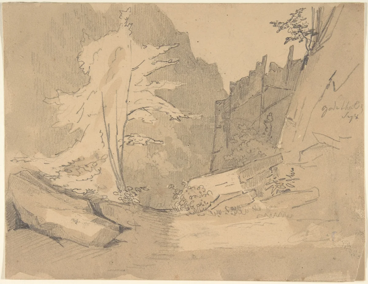 The Bode Valley with Rocks and Trees; verso: Landscape Studies by Karl Blechen, drawing, 1800-1840