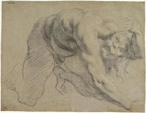 Crawling Male Figure (Study for Cacus) by Annibale Carracci, drawing, 1593