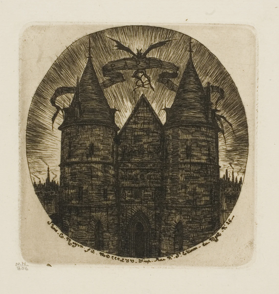 The Old Gate of the Palace of Justice, Paris by Charles Meryon, print, 1854