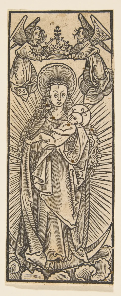Madonna in Glory Crowned by Angels (Schr. 1111c) by anonymous, print, 1400-1499