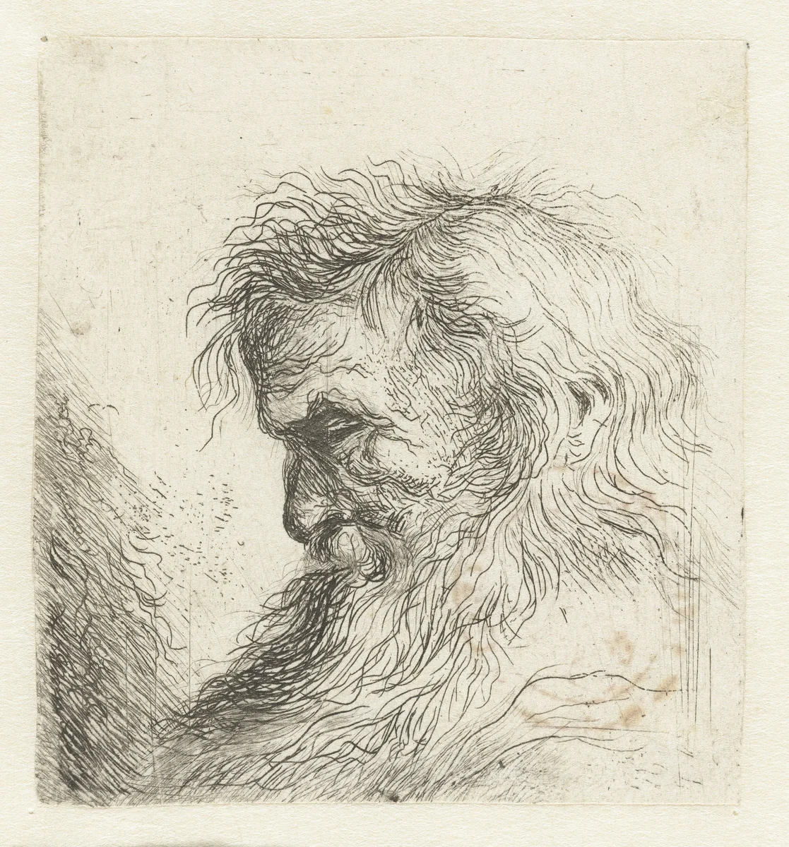 Hoofd van een oude man met baard by Jan Lievens, print, 1625-1674