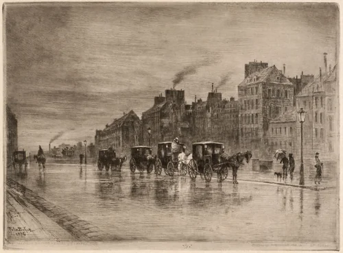 Une Matinée d'Hiver au Quai de l'Hôtel-Dieu (Winter Morning on the Quai de l'Hôtel-Dieu) by Félix-Hilaire Buhot, print, 1876