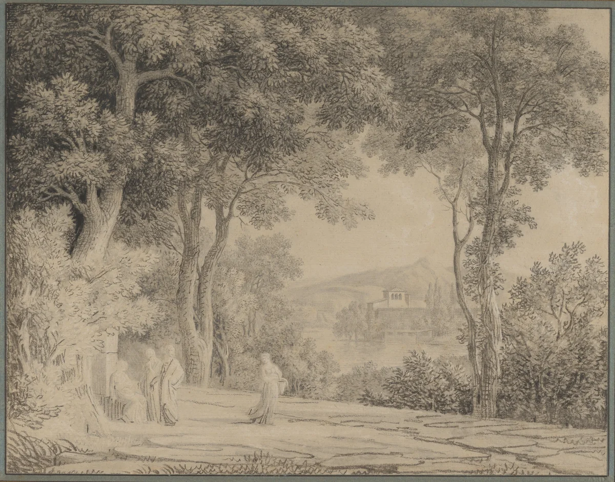 Classical Landscape with Women at a Fountain by Pierre Henri de Valenciennes, drawing, 1760-1819