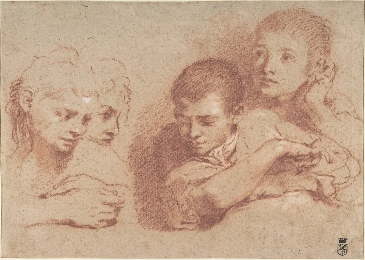 Studies of a Boy and a Girl (recto); Studies of Legs (verso) by Annibale Carracci, drawing, 1560-1609