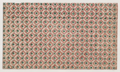 Sheet with overall pattern of squares and crosses by anonymous, print, 1800-1900