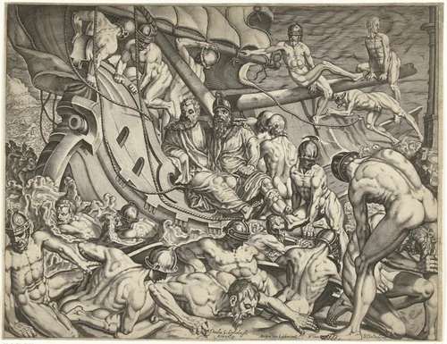 De schipbreuk van Paulus by Unknown, print, 1589-1626