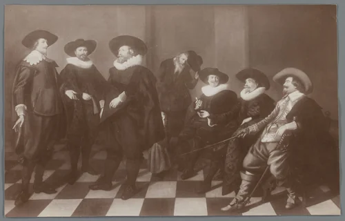 Fotoreproductie van schilderij van Regenten van een weeshuis in Amsterdam, door Abraham de Vries by anonymous, photograph, 1880-1920