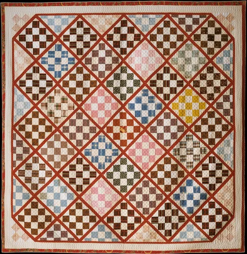 Quilt, Nine Patch pattern variation by Rebecca Davis, artwork, 1843-1846