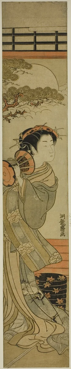 Courtesan Playing a Hand Drum by Isoda Koryusai, print, 1770-1780