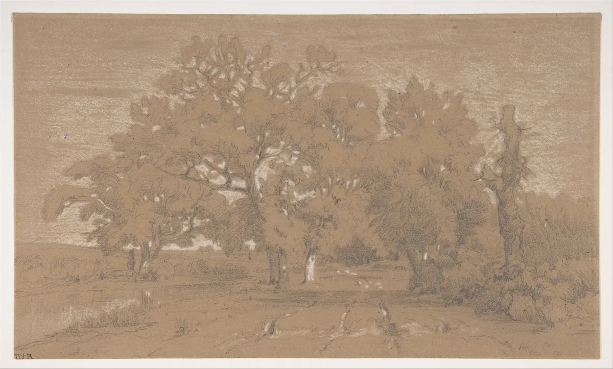 Landscape by Théodore Rousseau, drawing, 1842