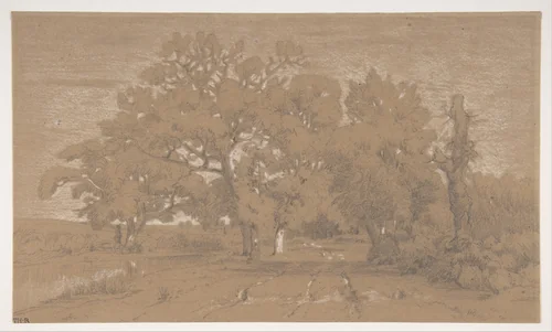 Landscape by Théodore Rousseau, drawing, 1842