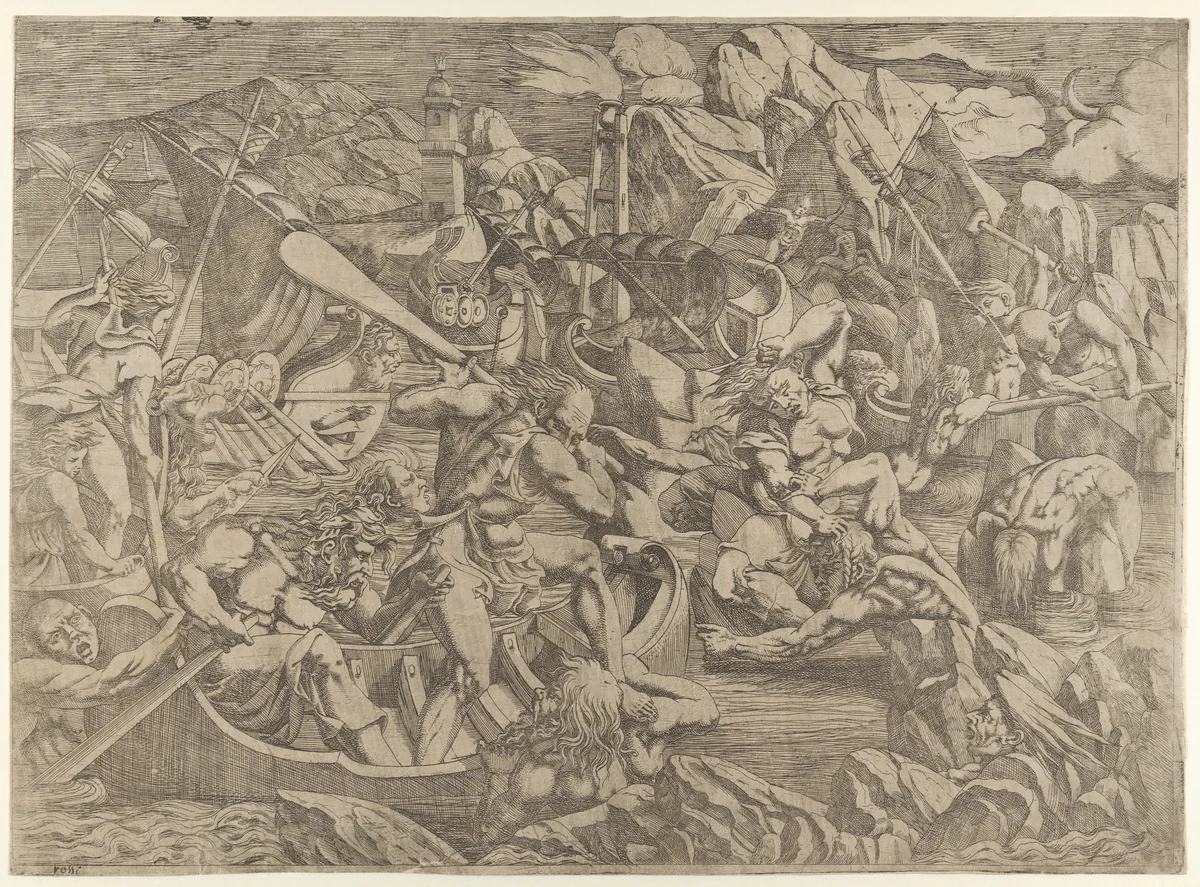 Revenge of Nauplius by Antonio Fantuzzi, print, 1540-1545