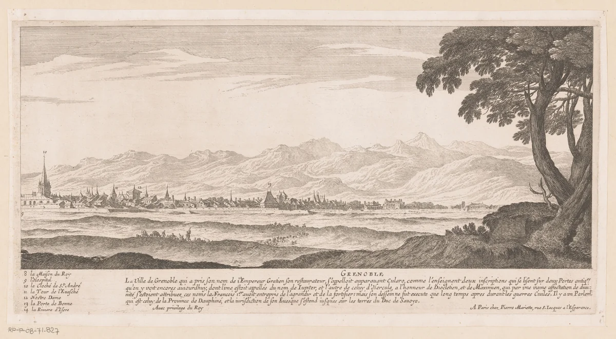 Gezicht op Grenoble by Nicolas Perelle, print, 1641-1695