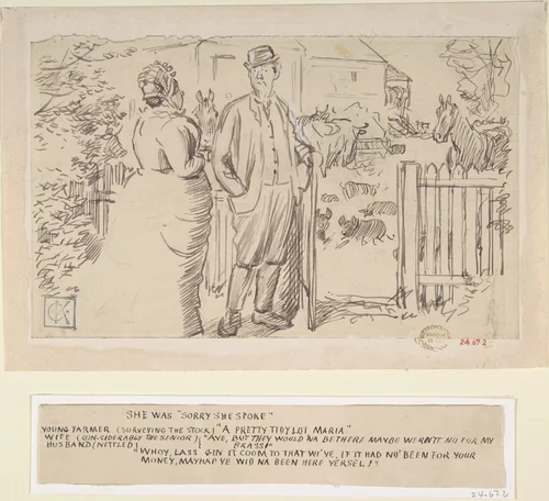 She was "Sorry She Spoke" by Charles Samuel Keene, drawing, 1870-1891