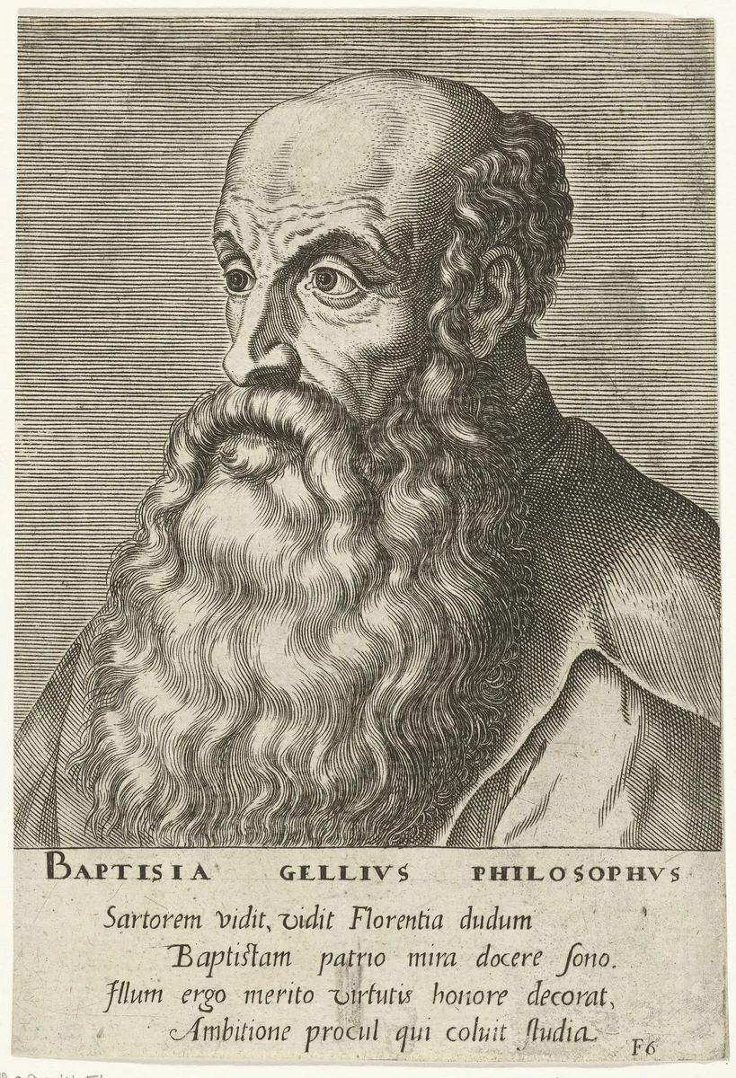 Portret van Gian Battista Gelli by Philips Galle, print, 1572