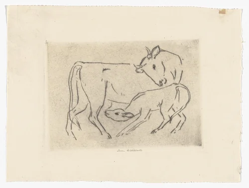 Cow and Calf by Anne Goldthwaite, print, 1928