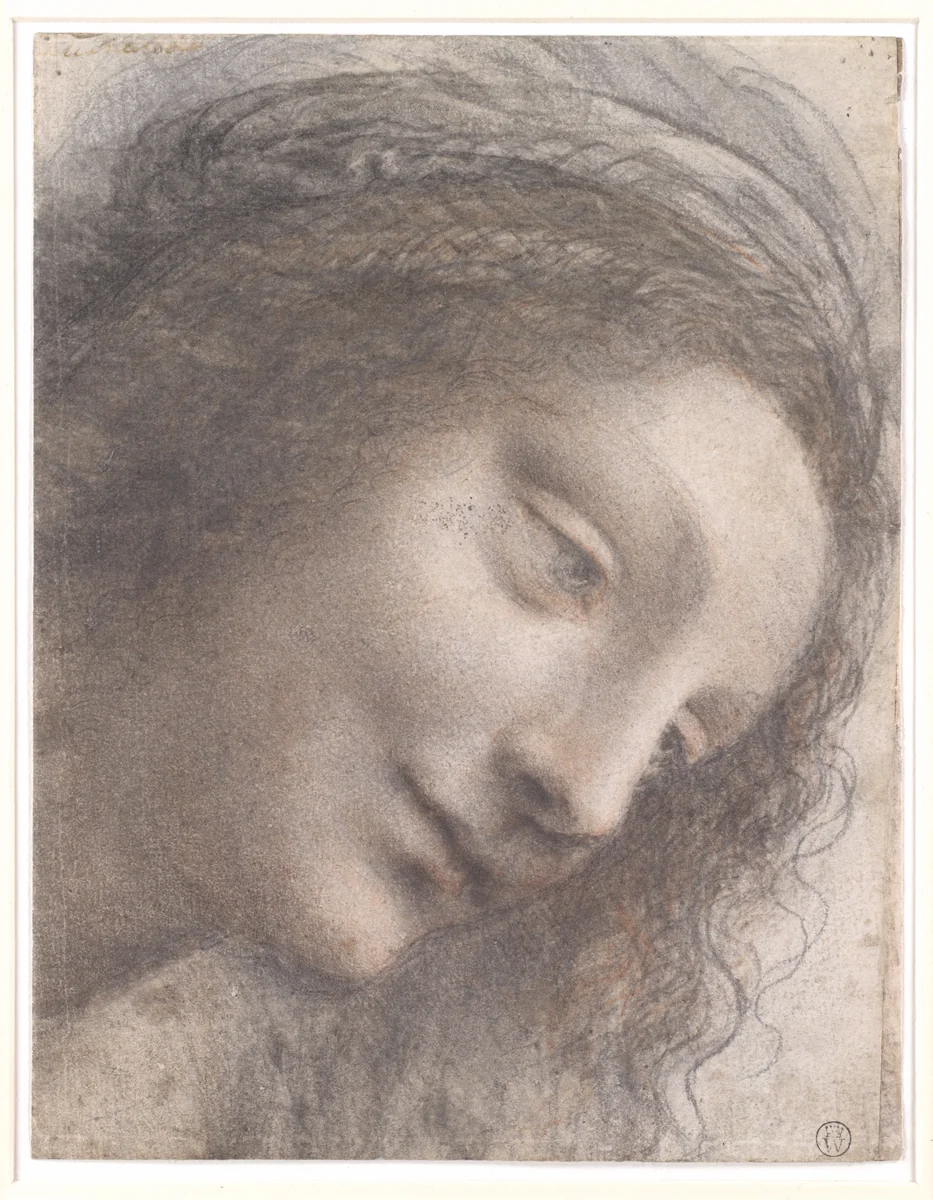 The Head of the Virgin in Three-Quarter View Facing Right by Leonardo da Vinci, drawing, 1510-1513