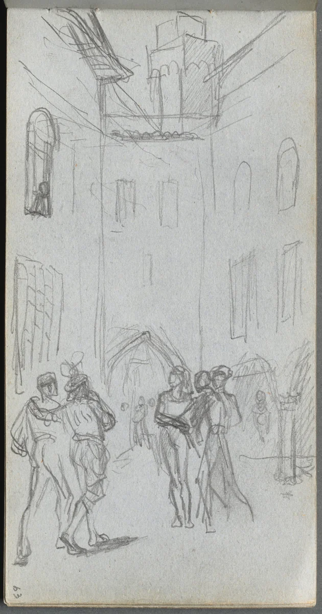 Sketchbook, page 63: Figures in a Courtyard by Ernest Meissonier, book, 1860-1869