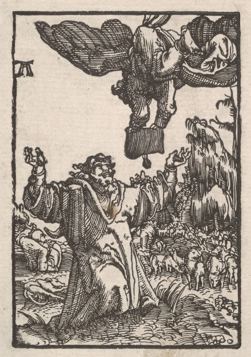 Annunciation of the Birth of the Virgin to Joachim, from "The Fall and Salvation of Mankind Through the Life and Passion of Christ" by Albrecht Altdorfer, print, 1508-1518