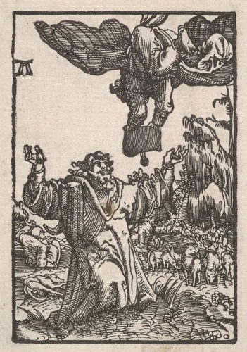 Annunciation of the Birth of the Virgin to Joachim, from "The Fall and Salvation of Mankind Through the Life and Passion of Christ" by Albrecht Altdorfer, print, 1508-1518