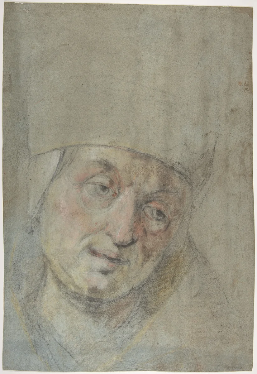 Head of a Pope(?) (recto); Two Studies of Left Hand (verso) by Jacopo Bassano, drawing, 1550-1600