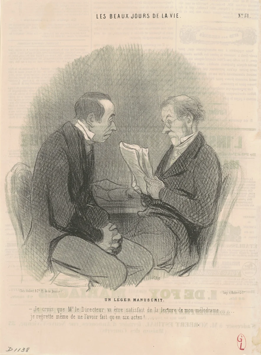 Un léger manuscrit by Honoré Daumier, print, 1845