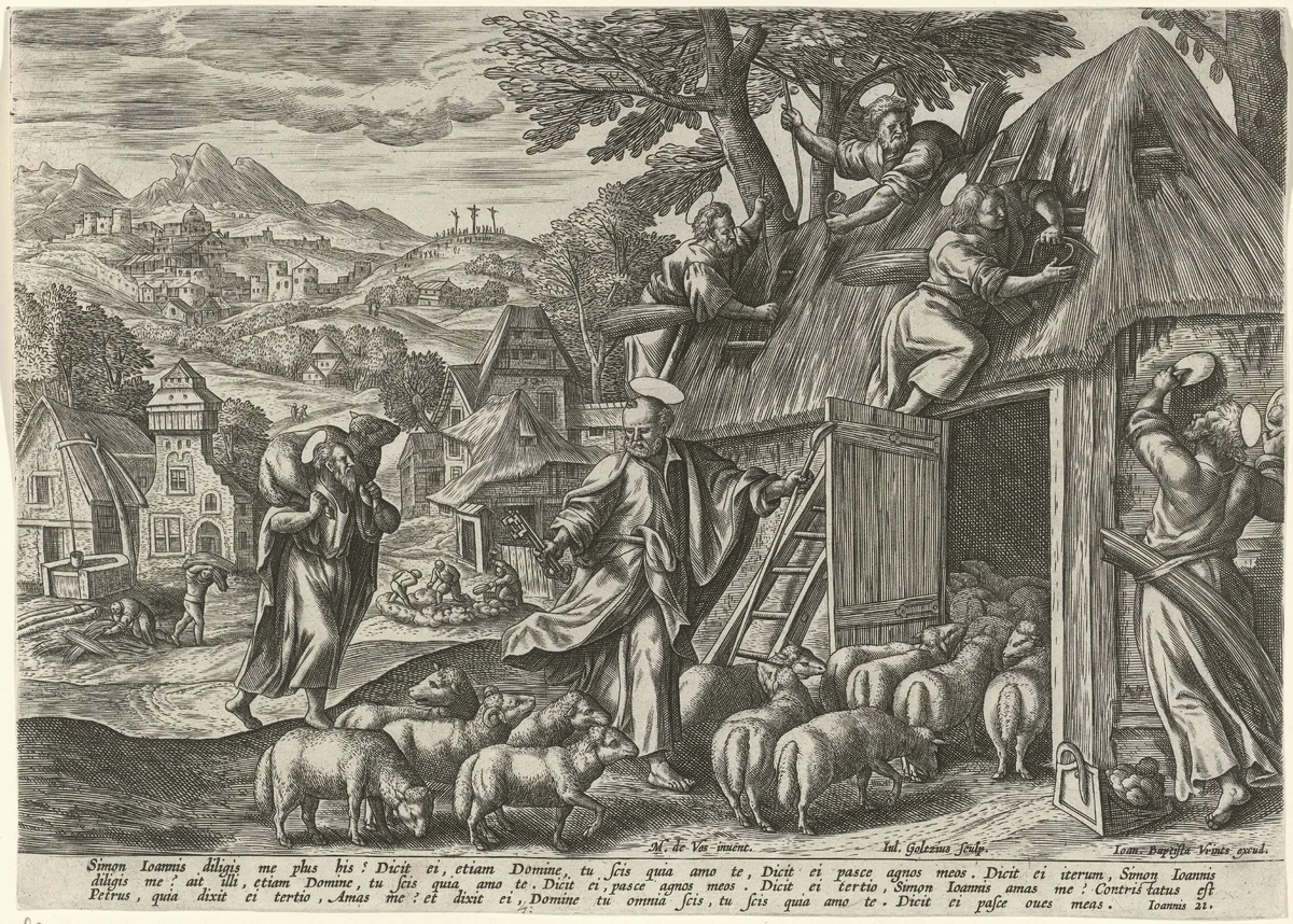 Petrus als goede herder by Unknown, print, 1560-1595