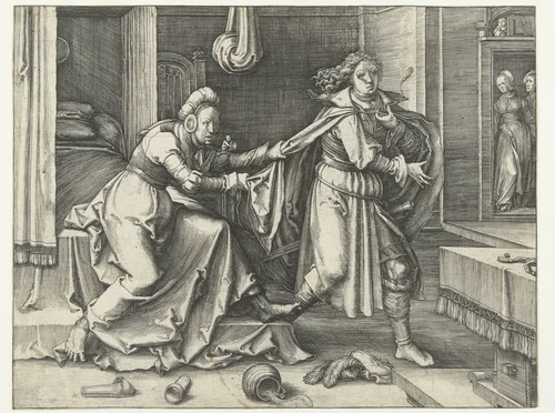 Jozef ontvlucht de vrouw van Potifar by Unknown, print, 1512