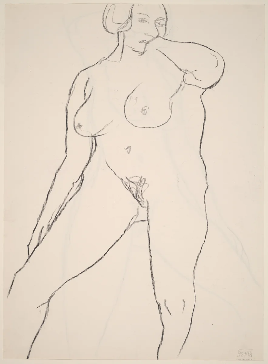 Untitled [standing nude with her left hand under her chin] [verso] by Richard Diebenkorn, drawing, 1955-1967