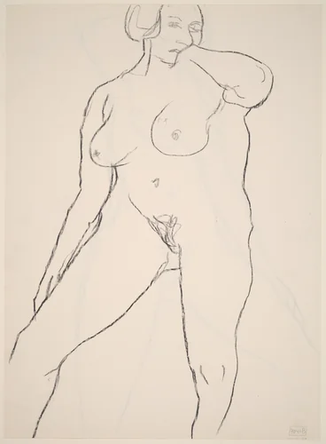 Untitled [standing nude with her left hand under her chin] [verso] by Richard Diebenkorn, drawing, 1955-1967