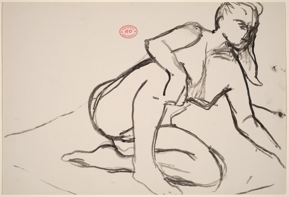Untitled [seated female nude reaching with right arm] by Richard Diebenkorn, drawing, 1955-1967