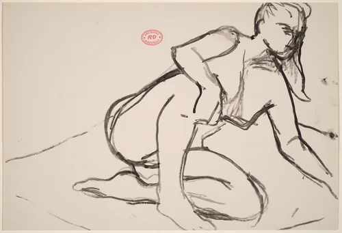 Untitled [seated female nude reaching with right arm] by Richard Diebenkorn, drawing, 1955-1967