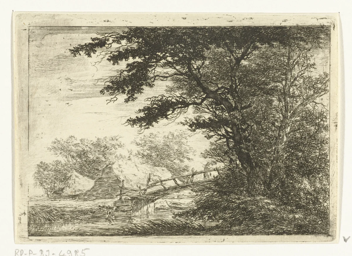Rustende figuren bij hoge bomen by Hermanus van Brussel, print, 1800-1815