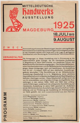 Mitteldeutsche Handwerks Ausstellung, Programm by Johannes Molzahn, design, 1925