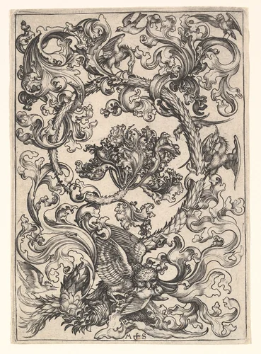 Ornament with Owl Mocked by Day Birds by Martin Schongauer, print, 1470-1491