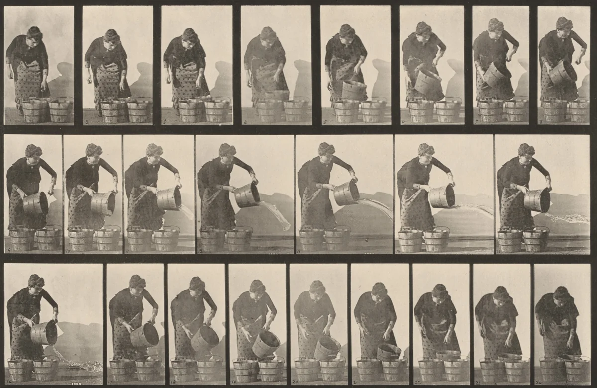 Plate Number 403. Emptying a bucket of water by Eadweard Muybridge, photograph, 1887