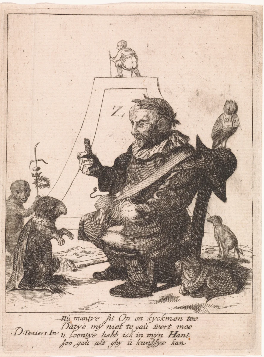 Man traint een hond by anonymous, print, 1630-1718