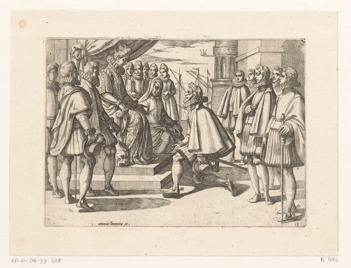 Hertog van Lerma verwelkomt Margaretha van Oostenrijk in Viares by Unknown, print, 1565-1630
