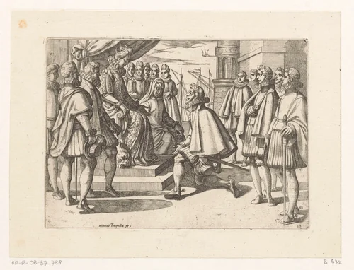 Hertog van Lerma verwelkomt Margaretha van Oostenrijk in Viares by Unknown, print, 1565-1630