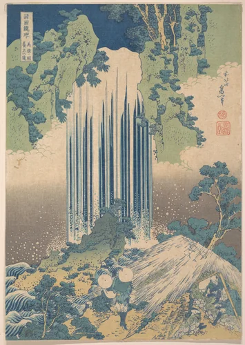 Yōrō Waterfall in Mino Province (Mino no Yōrō no taki), from the series A Tour of Waterfalls in Various Provinces (Shokoku taki meguri) by Katsushika Hokusai (葛飾 北斎), print, 1817-1837