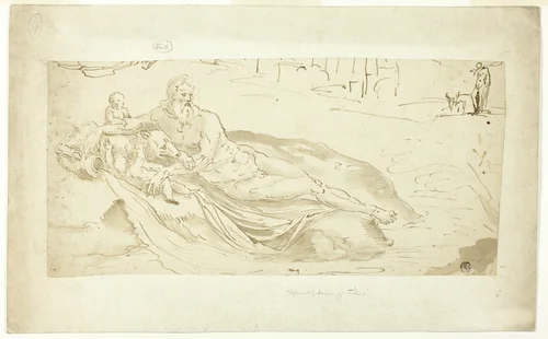 River Tiber, with Romulus and Remus by probably Italian Late 16th Century, drawing, 1580-1599