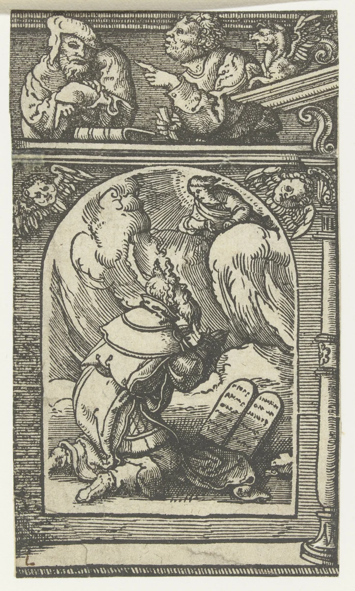 Mozes ontvangt de Stenen Tafelen by anonymous, print, 1525-1530