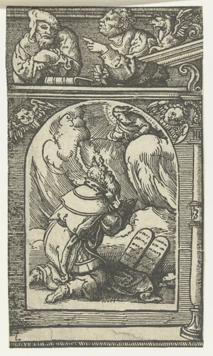 Mozes ontvangt de Stenen Tafelen by anonymous, print, 1525-1530