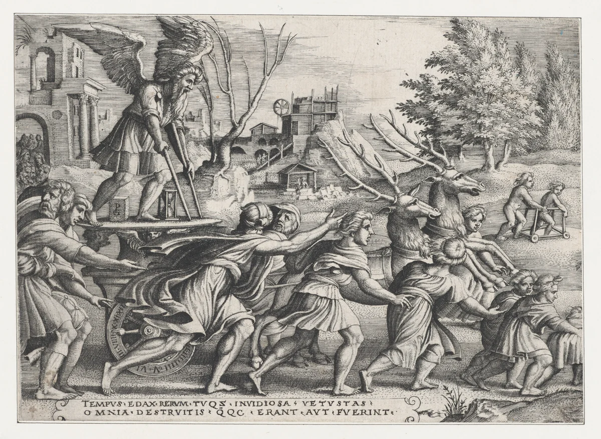 The Triumph of Time on Fame, from "The Triumphs of Petrarch" by Georg Pencz, print, 1534-1544