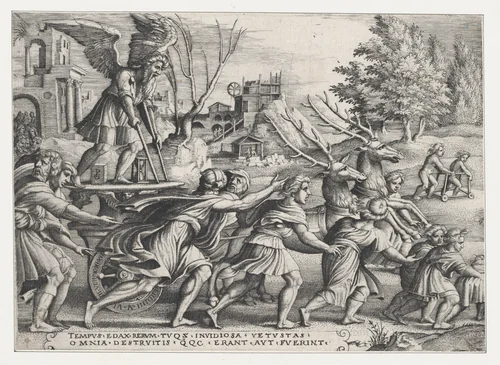 The Triumph of Time on Fame, from "The Triumphs of Petrarch" by Georg Pencz, print, 1534-1544