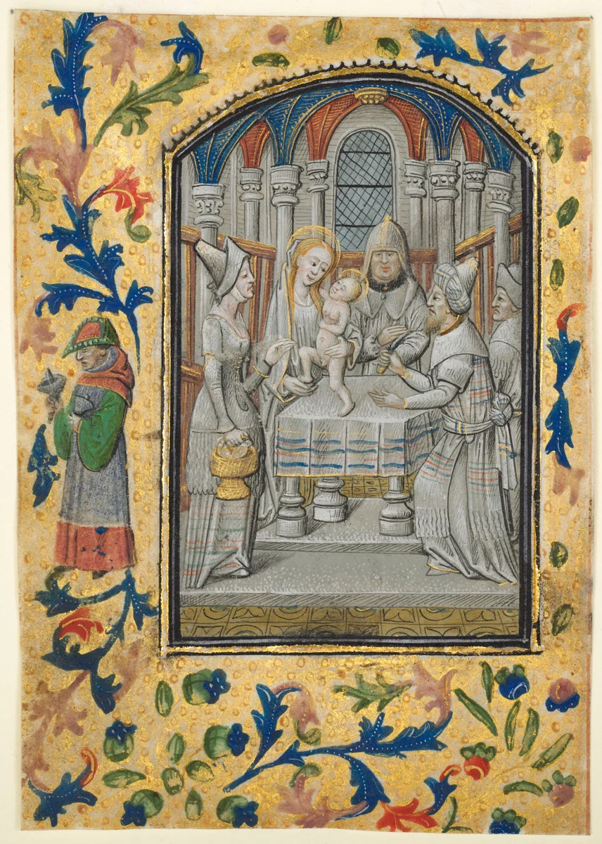 Leaf from a Book of Hours: Presentation in the Temple by Guillaume Vrelant, manuscript, 1470-1480