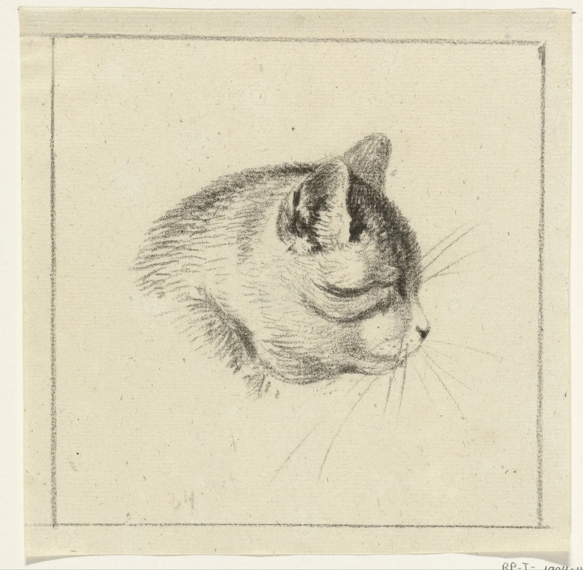 Kop van een kat, naar rechts by Jean Bernard, drawing, 1775-1833