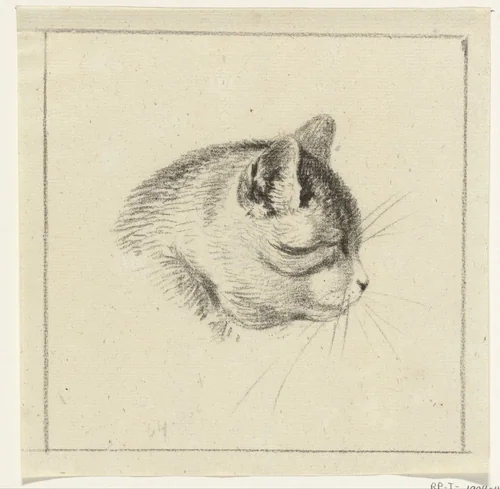 Kop van een kat, naar rechts by Jean Bernard, drawing, 1775-1833