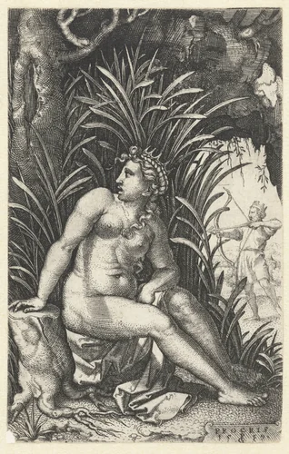 Procris bespiedt Cephalus by Unknown, print, 1539